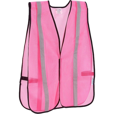 Global Industrial Hi-Vis Safety Vest, 2in Reflective Strips, Mesh, Pink, One Size 641643P